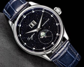 Celestial Horizon Mondphasen-Uhr-automatische mechanische Luxusuhren für Herren-Husband-Sohn-Geschenk-seltene einzigartige Herrenuhr Astronomische Uhr Sugess