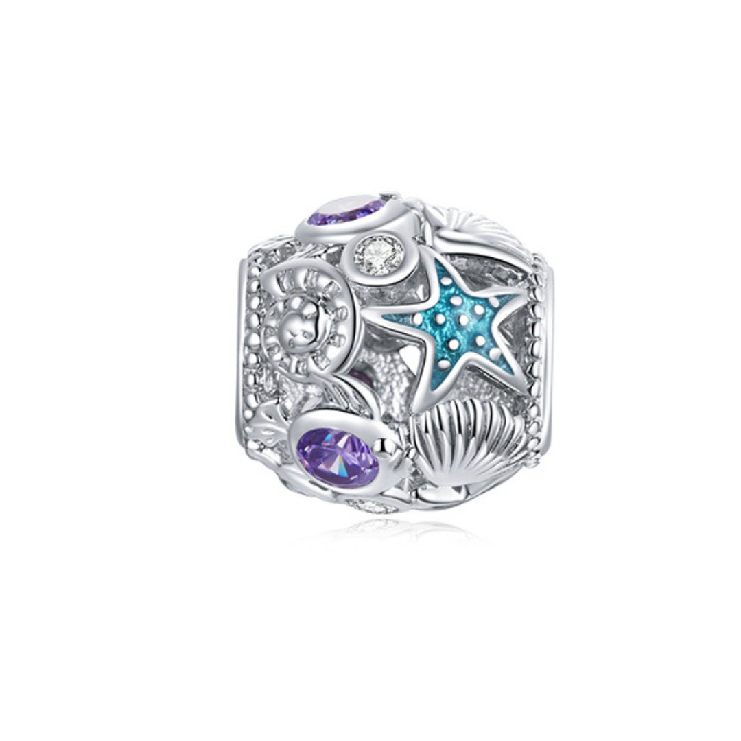 925 Sterling Silber Glas Bead 'Sealife' – Lila, 9.5x15 Mm, Mit Organzasäckchen