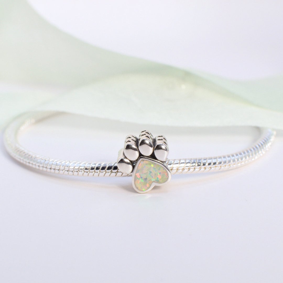 Pulsera De Pata De Perro Para Mujer, Plata De Ley 925, Con Estampado De