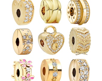 Gold Plated Cubic Zirconia Charms fits Pandora Bracelet Heart Charms BUY 3 GET 65% OFF