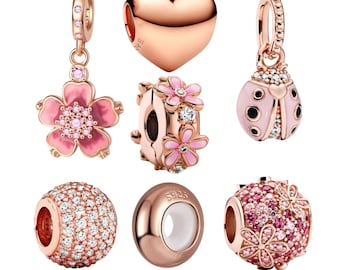 Rose Gold Plated over 925 Silver Charms fit Designer 3mm Snake Chain Bracelet Gift for Her BUY 3 GET 65% OFF