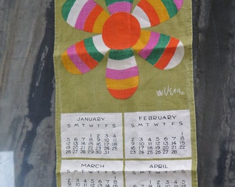 Vintage Vera Neumann 1969 Calendar Tea Towel Wall Hanging Daisy