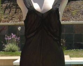 Camisón vintage de gasa de nailon transparente negro B34