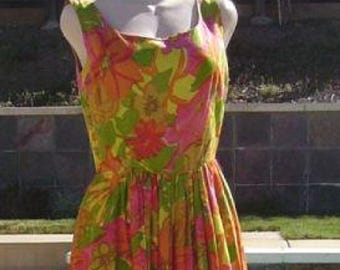 Vintage 60s Floral Palazzo Pants Jumpsuit Lounger B35