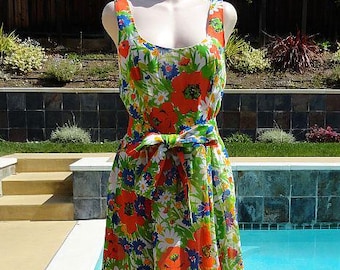Vintage 60s 70s LANZ ORIGINAL Floral Summer Sun Dress B34
