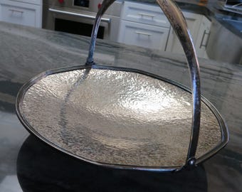Vintage Hammered Nickle Silver Basket Carrier Charging Plate for Cookies Cakes Pies