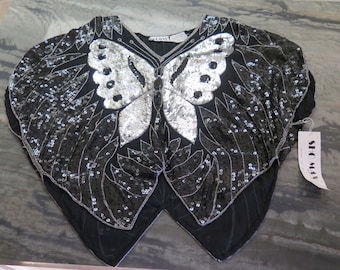 NWT Vintage 80s Sho Max Sequined SEBO SILK BUTTERFLY Top Una Talla