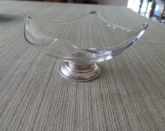 Vintage Sterling Silver B I Footed Glass Candy Dish Bowl