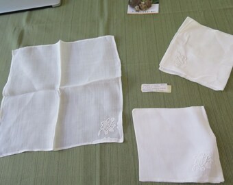 Vintage 50s Set de 12 Hierba Lino Blanco Servilletas Bordado & Cutwork
