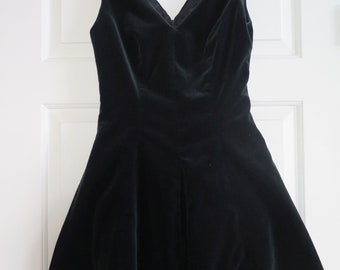 Vintage GUESS Marciano Black Velvet Scooter Dress size S Fit N Flare