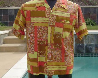 Vintage 60's Loop Collar Bright Combed Cotton Shirt L