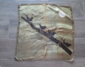 Vintage Birds Full Moon Scarf Green Black Square