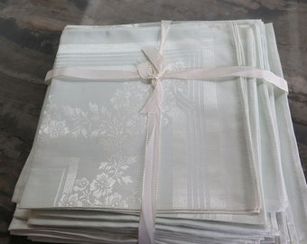 NUEVO lote vintage de servilletas individuales de damasco verde menta Kureha Japón