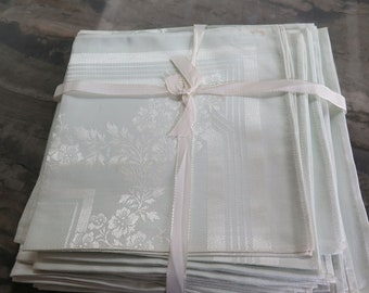 NEW Vintage lot of Mint Green Damask Napkins Placemats Kureha Japan