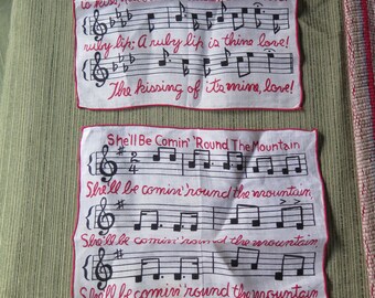 2 servilletas de lino vintage con forma de hierba y canción musical, color marrón nuez, doncella y concha, vienen alrededor de la montaña, EUC
