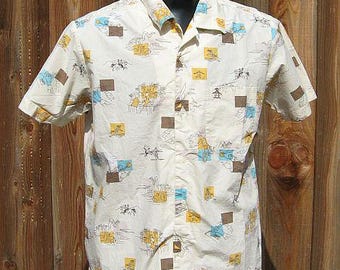 Vintage 60s Loop Collar Novelty Swimming Print Penguin by Munsingwear Shirt C48 in