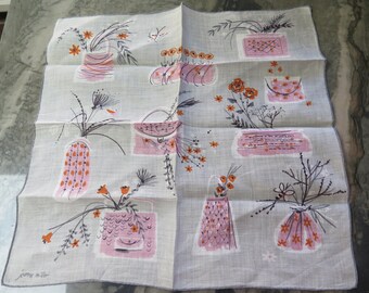 Vintage JEANNE MILLER Bolsos Pañuelo Floral Hankie Hanky MCM