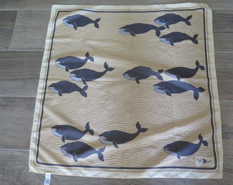 Vintage STELLA OLSEN Whale Scarf Square Water Repellent Japan