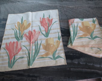 3 Vintage Vera Neumann Ladybug Signature Floral Cotton Napkins Crocus Flower