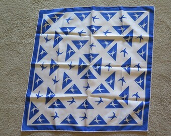 Vintage Birds Novelty Print Scarf Blue and White Square