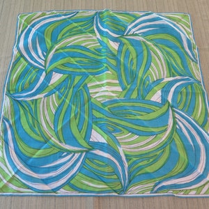 Vintage VERA Neumann Ladybug Cotton Scarf Square Blue Green Swirl Design