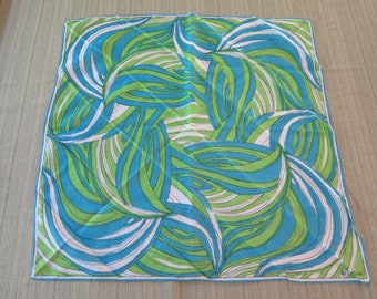 Vintage VERA Neumann Ladybug Cotton Scarf Square Blue Green Swirl Design