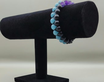 Adjustable Beaded Bracelet: Onyx/ Amethyst/ Blue Matte Quartz/ Adjustable Buckle/ 17cm (6.7 inches)