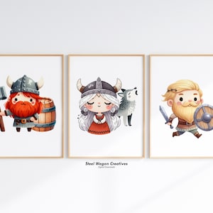 Whimsical Viking Prints, Medieval Art for Kids, Norse Viking Wall Decor, Fantasy Nursery Artwork, Fairytale Playroom, Boys Digital Posters