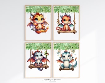 Baby Dragon Nursery Art, Medieval Dragon Decor, Mythical Creatures, Animal Posters, Fairytale Playroom, Kids Room Printables, Digital Prints