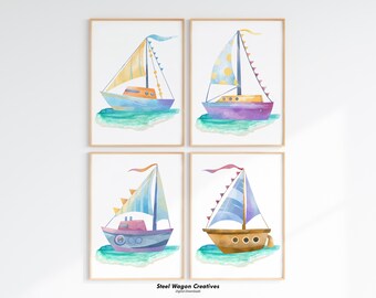 Coastal Nursery Decor, Sailboat Prints, Boat Wall Art, Kids Room Decor, Nautical Art, Beach House Decor, Sailing Printable, Digital Download