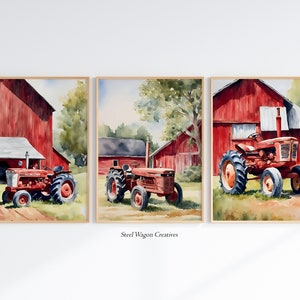 Red Tractor Art Prints, Antique Tractor Nursery Wall Art, Farmall Tractor Printable Art, Boy Tractor Kids Room Decor, Farm Tractor Print