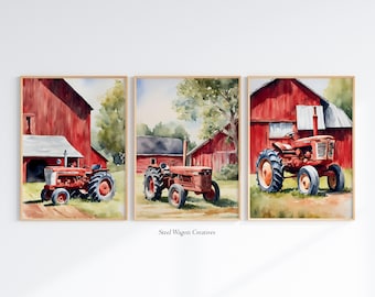 Red Tractor Art Prints, Antique Tractor Nursery Wall Art, Farmall Tractor Printable Art, Boy Tractor Kids Room Decor, Farm Tractor Print