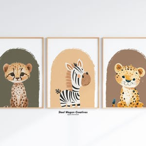 Jungle Animal Prints, Set of 3 Safari Nursery Wall Art, Zebra Art Print for Kids, Cheetah Poster, Boho Wall Decor, Gender Neutral Wall Art