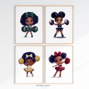 Cheerleading Prints Girls Room Poster Nursery Wall Art - Cheer Wall Art dla czarnych dziewcząt Cheer Printable Kids Art - Cheerleader Digital Art