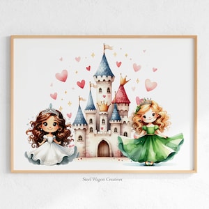 Princess Nursery Wall Art, Princess Castle Prints, Fairytale Nursery Decor, Pink Girly Posters, Girls Nursery Art, Kids Room Printable Art