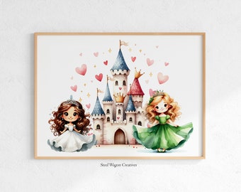 Prinzessin Kinderzimmer Wandbild, Prinzessin Schloss Drucke, Märchen Kinderzimmer Dekor, rosa Girly Poster, Mädchen-Kinderzimmer-Kunst, Kinderzimmer druckbare Kunst