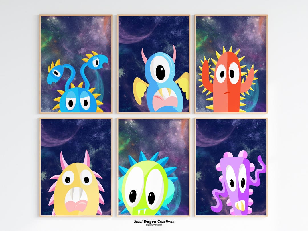 Alien Nursery Wall Art: Outer Space Monster Prints for Kids Room ...