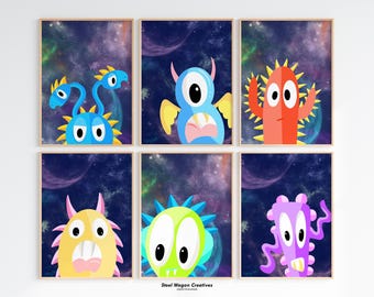 Alien Nursery Wall Art: Outer Space Monster Prints for Kids Room, Digital Printables