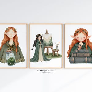 Fairytale Nursery Art, Set of 3 Fairy Prints, Elf Art Print, Cute Fantasy Decor, Storybook Forest Artwork, Woodlands Nursery Prints, Digital