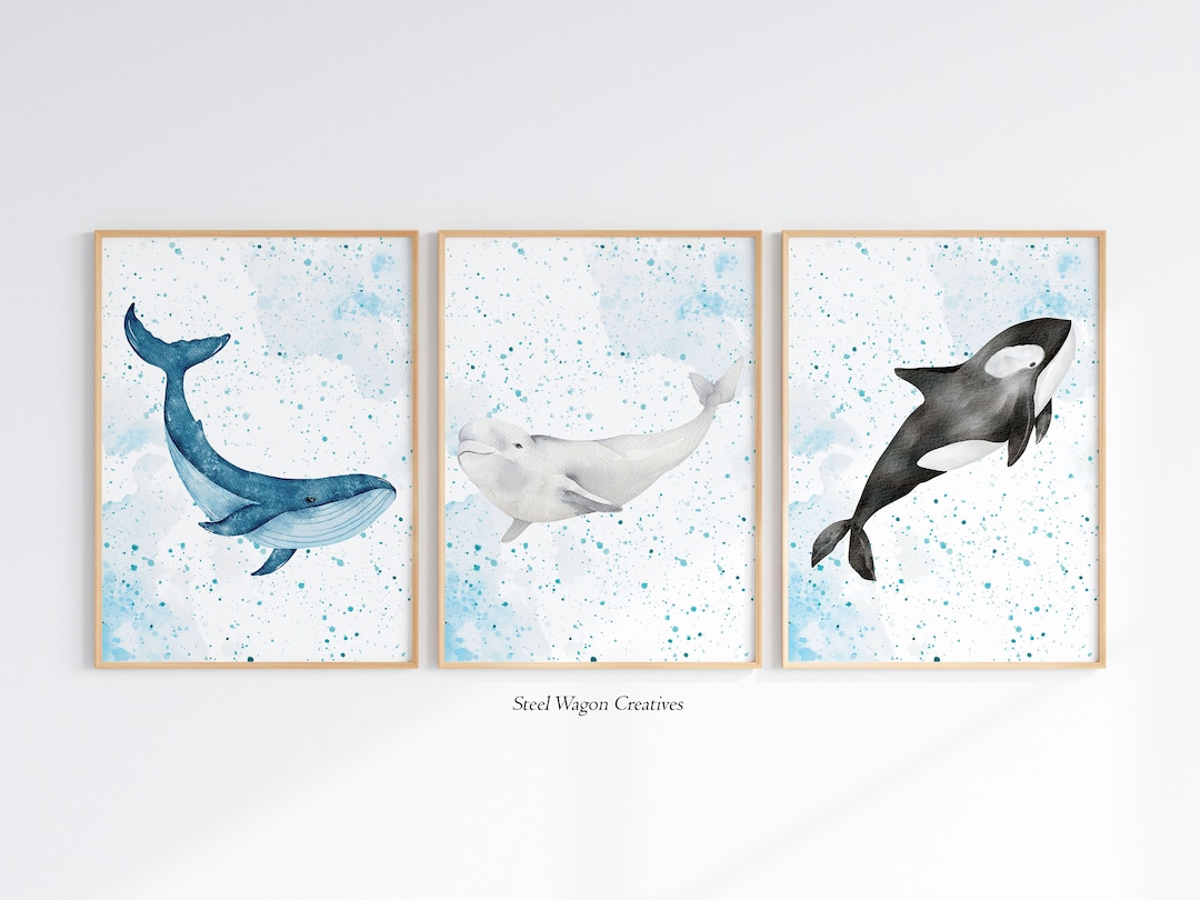 Watercolor Whale Nursery Wall Art Trio, Ocean Whales Boys Room Decor ...