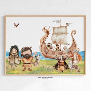 Whimsical Viking Print, Medieval Art for Kids, Norse Viking Wall Decor, Fantasy Nursery Art, Fairytale Playroom Prints, Digital Boys Room