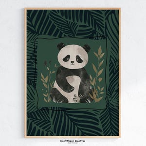 Panda Bear Nursery Print, Panda Art, Bamboo Forest Animal Art Prints, Bear Artwork for Kids, Wildlife Artwork, Panda Playroom Print, Digital