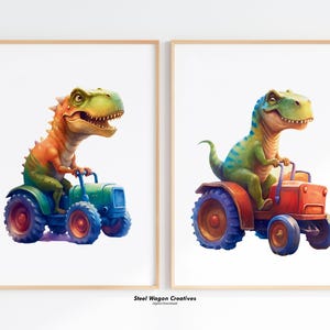 Dinosaur Nursery Wall Art, Watercolor Tractor Prints, Printable Dino Print for Boys Room, Baby Dinosaur Kids Room, Baby Boy Nursery, Digital