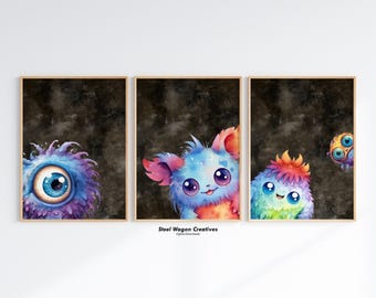 Outer Space Alien Nursery Wall Art: Colorful Whimsical Monster Prints for Kids Room Decor, Digital Download Boys Playroom