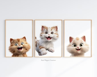 Cute Cat Nursery Decor, Whimsical Animal Prints, Kitten Wall Art, Playful Kid Art, Fun Cat Art, Kids Playroom Prints, Digital Printables