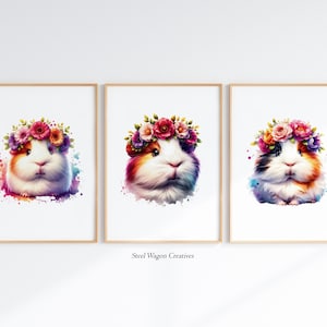 Guinea Pig Art for Girl Nursery Wall Art Prints Girl Nursery Animal Prints for Kids Room - Guinea Pig Prints Art Cute Pet Artwork Prints Set