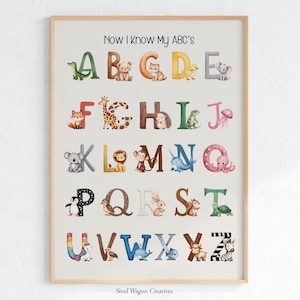 Nursery ABCs Wall Art Alphabet Poster Print for Playroom Animal Prints - Alphabet Art for Toddlers Room Decor - Cute Animal Art Poster Art