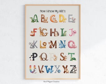 Nursery ABCs Wall Art Alphabet Poster Print for Playroom Animal Prints - Alphabet Art for Toddlers Room Decor - Cute Animal Art Poster Art