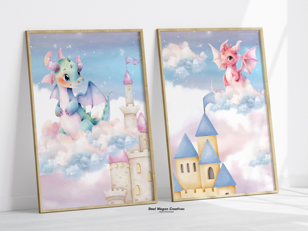 Dragon Nursery Wall Art: Mythical Medieval Animal Prints for Kids Room ...
