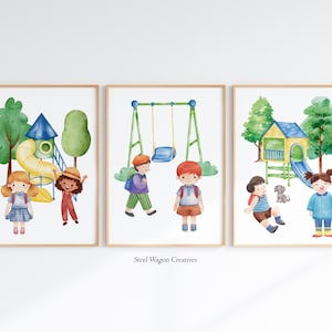 Kids Playground Wall Art, Outdoor Playground Artwork, Watercolor Playground Prints, Children Playground Paintings, Outdoor Playset Art